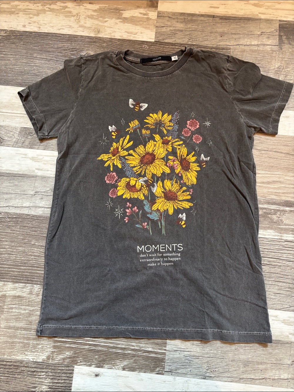 Moments Floral Graphic Tee - Black with Yellow Bouquet